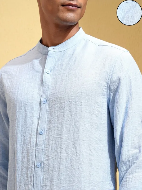 Highlander Men Blue Self Design Regular Fit Casual Shirt