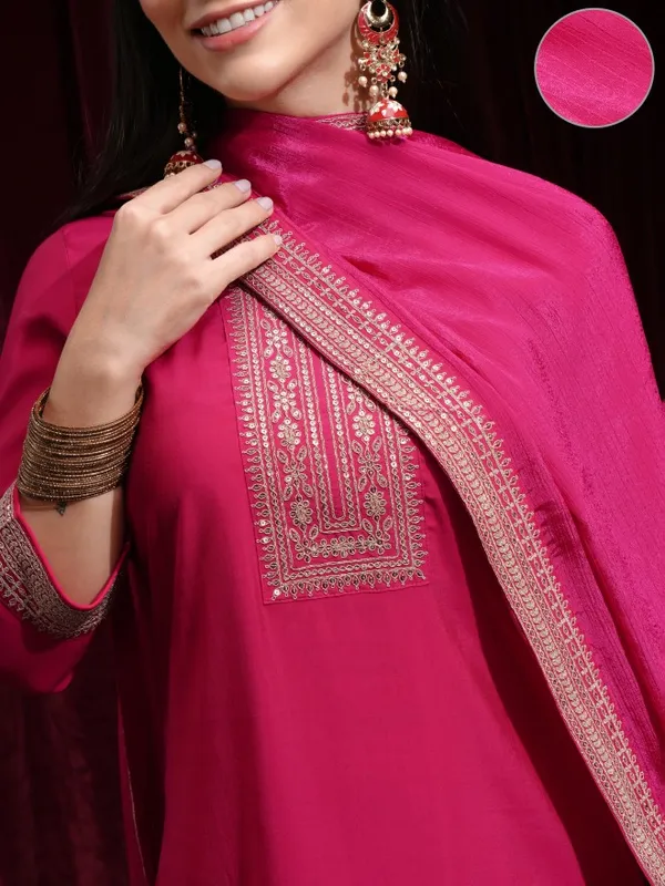 Vishudh Women Pink Kurta With Palazzos And Dupatta