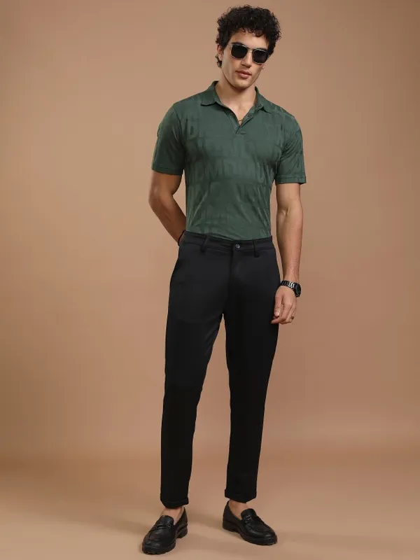 Highlander Men Green Printed Polo Collar T-Shirt