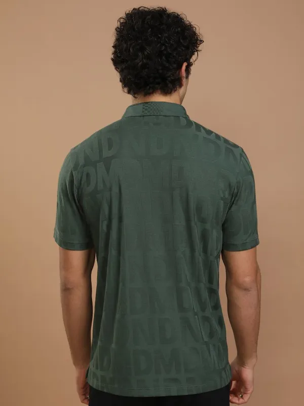 Highlander Men Green Printed Polo Collar T-Shirt