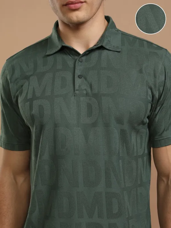 Highlander Men Green Printed Polo Collar T-Shirt