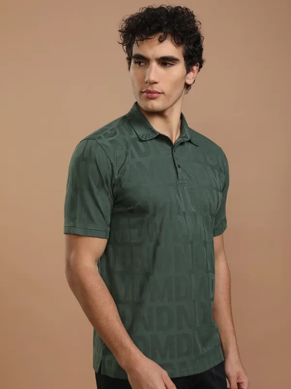 Highlander Men Green Printed Polo Collar T-Shirt