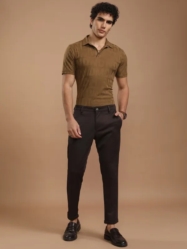 Highlander Men Brown Printed Polo Collar T-Shirt