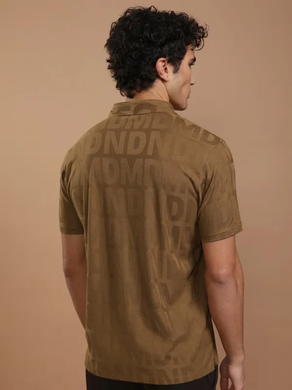 Highlander Men Brown Printed Polo Collar T-Shirt