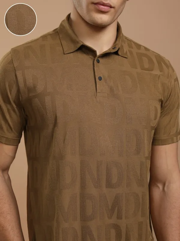 Highlander Men Brown Printed Polo Collar T-Shirt