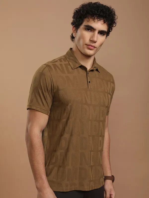 Highlander Men Brown Printed Polo Collar T-Shirt