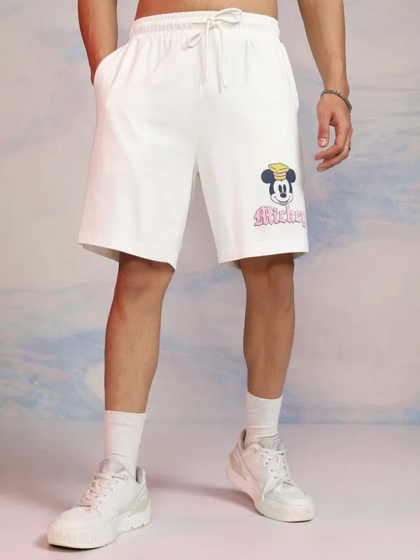 Disney By Highlander Men Off White Mickey Mouse T-Shirt With Shorts Co-Ords
