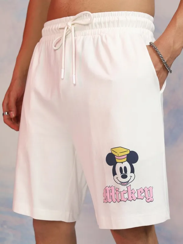 Disney By Highlander Men Off White Mickey Mouse T-Shirt With Shorts Co-Ords