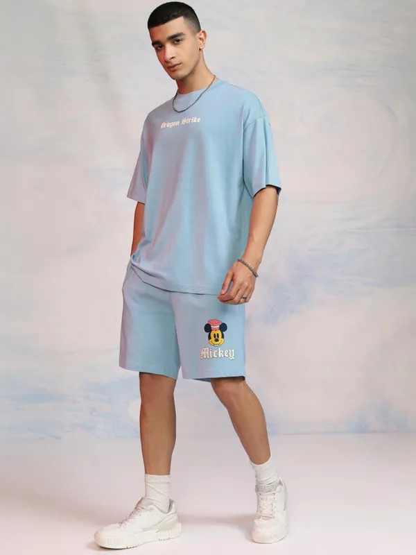 Disney By Highlander Men Blue Mickey Mouse T-Shirt With Shorts Co-Ords