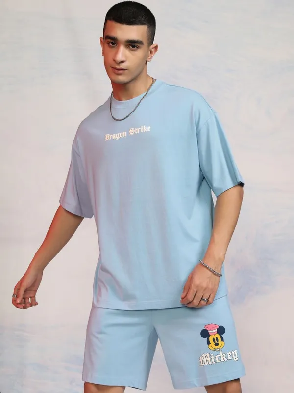 Disney By Highlander Men Blue Mickey Mouse T-Shirt With Shorts Co-Ords
