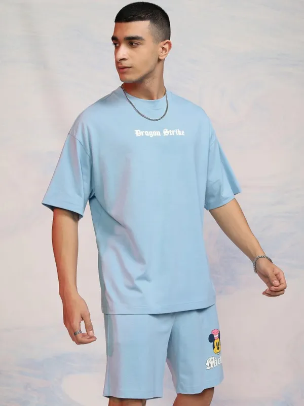 Disney By Highlander Men Blue Mickey Mouse T-Shirt With Shorts Co-Ords