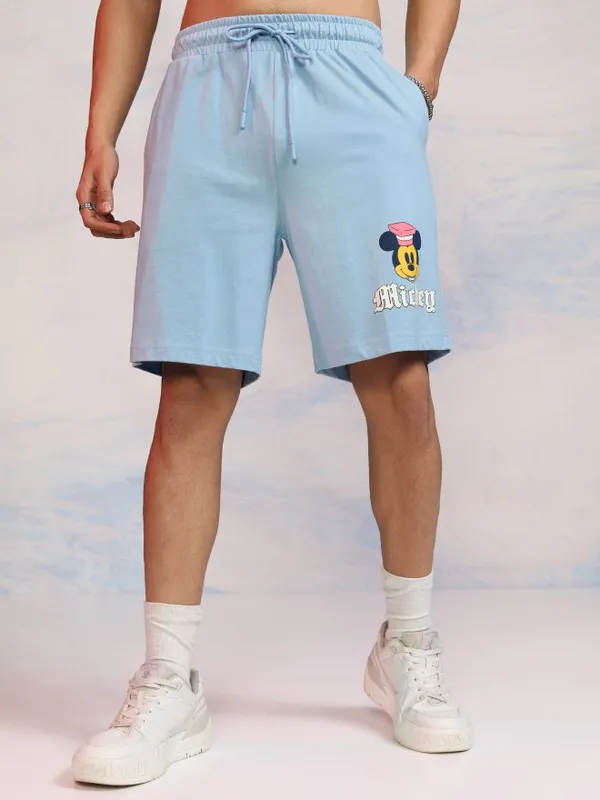 Disney By Highlander Men Blue Mickey Mouse T-Shirt With Shorts Co-Ords