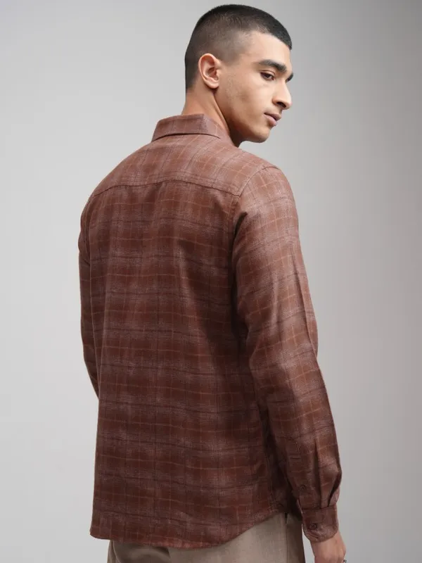Highlander Men Rust Checked Slim Fit Casual Shirt