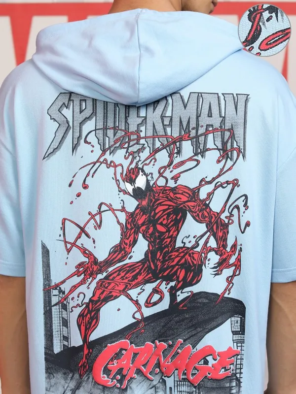 Marvel By Highlander Men Blue Hood Spider-Man Oversized Fit Pullover Sweatshirt