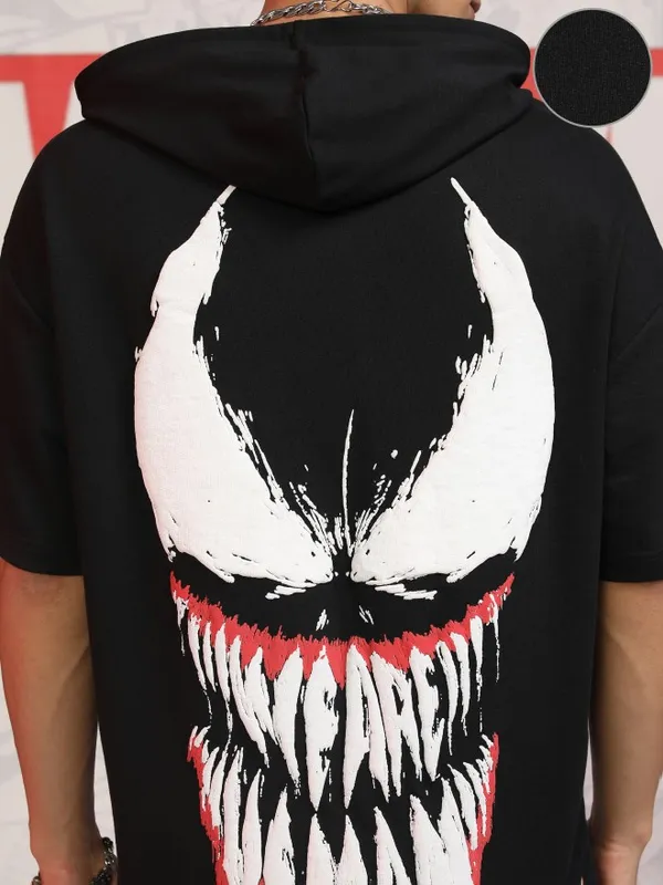 Marvel By Highlander Men Black Venom Hood Oversized Fit Pullover Sweatshirt