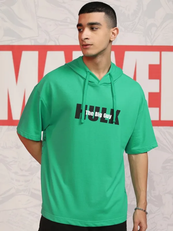 Marvel By Highlander Men Green Hulk Hood Oversized Fit Pullover Sweatshirt