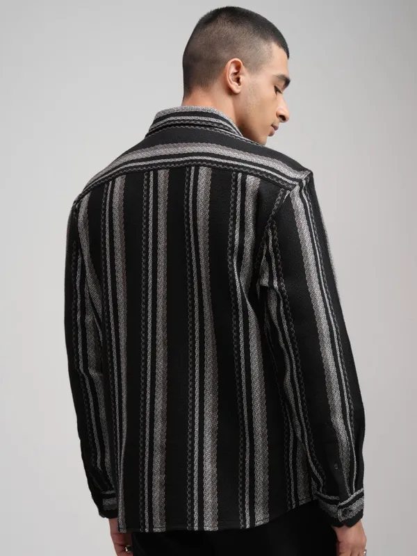 Highlander Men Black Striped Relaxed Fit Casual Shirt