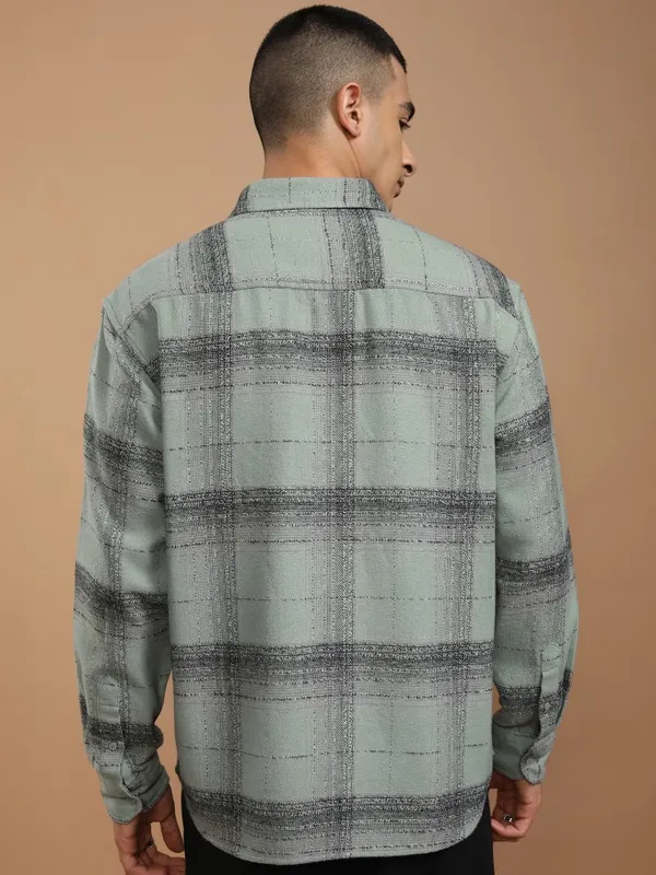 Highlander Men Teal Checked Relaxed Fit Casual Shirt