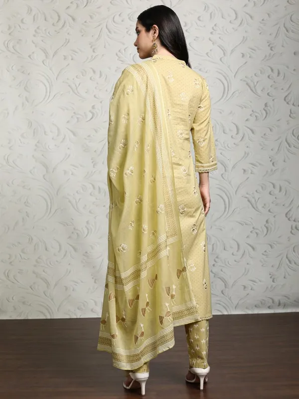 Vishudh Women Yellow Printed Kurta With Trousers And Dupatta