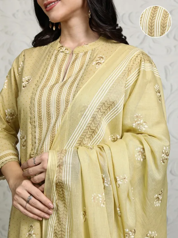 Vishudh Women Yellow Printed Kurta With Trousers And Dupatta