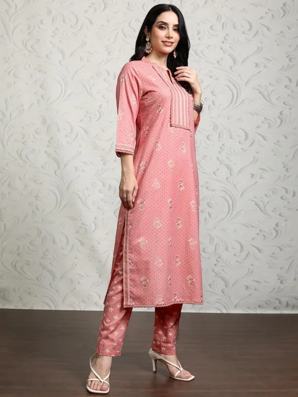 Vishudh Women Pink Printed Kurta With Trousers And Dupatta