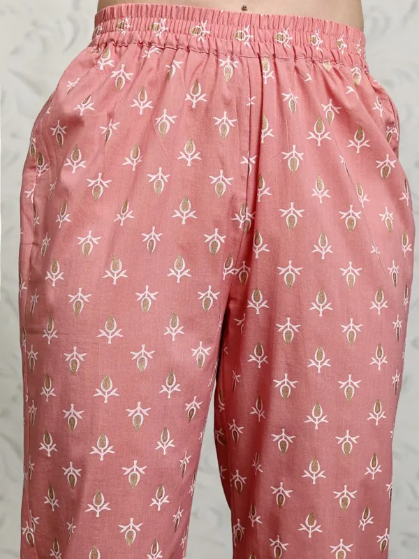 Vishudh Women Pink Printed Kurta With Trousers And Dupatta