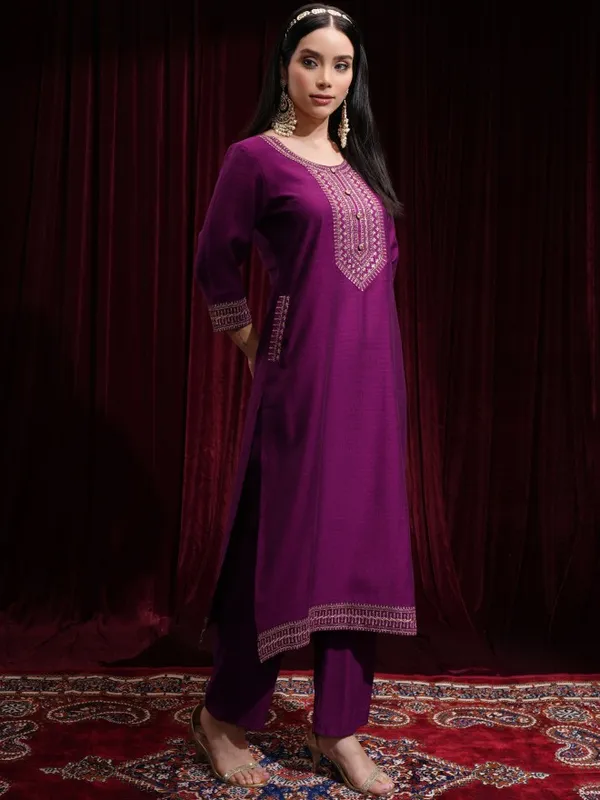 Vishudh Women Magenta Kurta With Palazzos And Dupatta