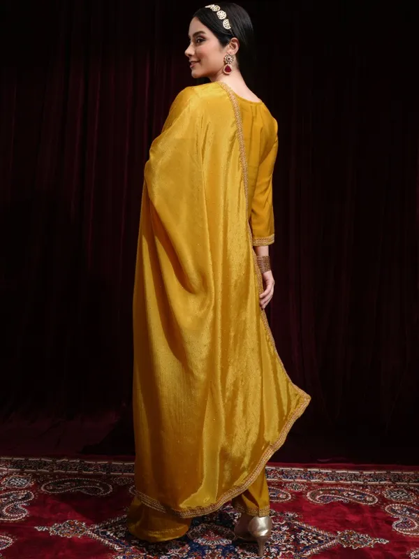 Vishudh Women Mustard Kurta With Palazzos And Dupatta