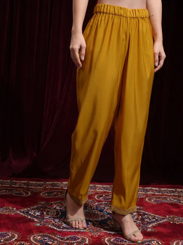 Vishudh Women Mustard Kurta With Palazzos And Dupatta