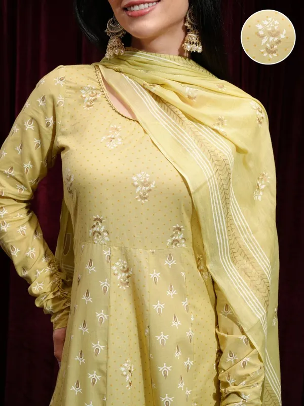 Vishudh Women Yellow Kurta With Trousers And Dupatta