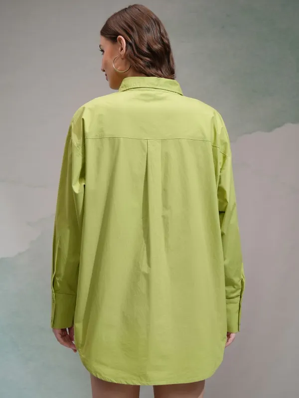 Tokyo Talkies Women Green Solid Casual Shirt