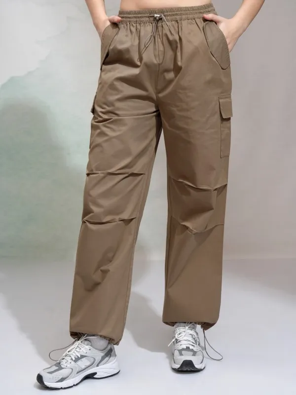 Tokyo Talkies Women Orange Solid Straight Fit Cargos