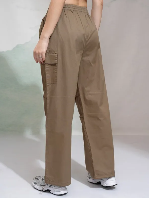 Tokyo Talkies Women Orange Solid Straight Fit Cargos