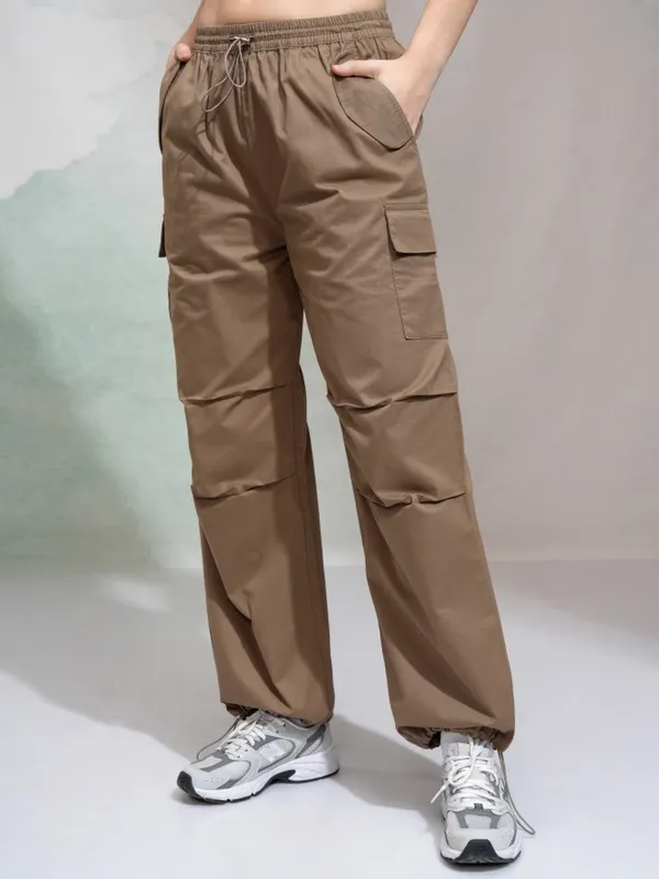 Tokyo Talkies Women Orange Solid Straight Fit Cargos