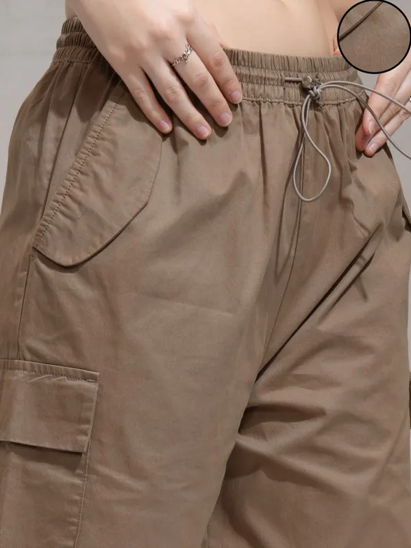 Tokyo Talkies Women Orange Solid Straight Fit Cargos