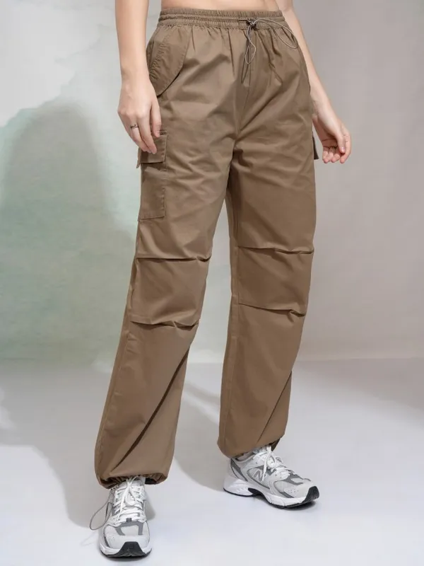 Tokyo Talkies Women Orange Solid Straight Fit Cargos