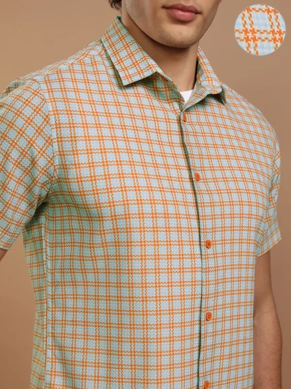 Highlander Men Blue Checked Slim Fit Casual Shirt