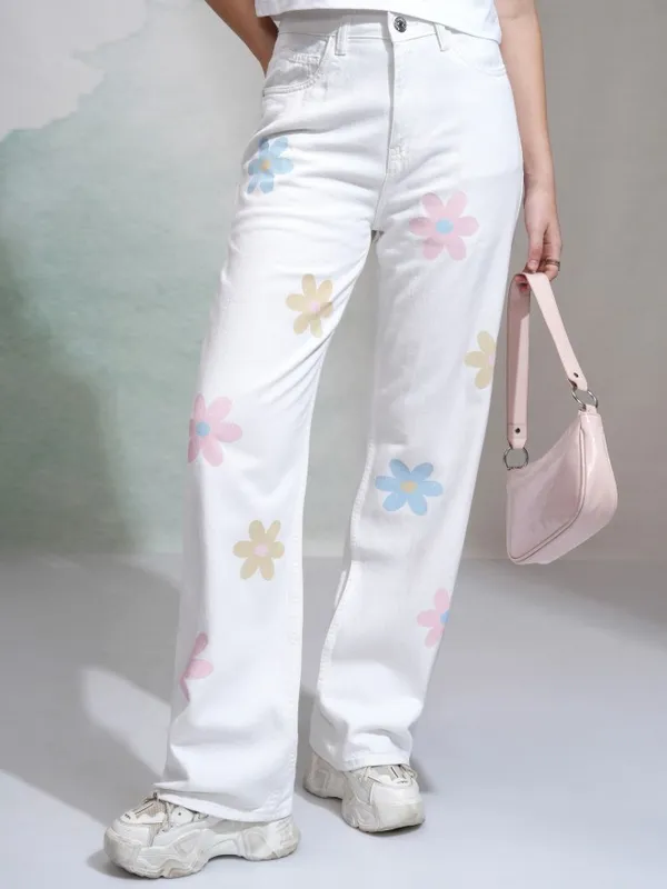 Tokyo Talkies Women White Dad Fit Stretchable Jeans