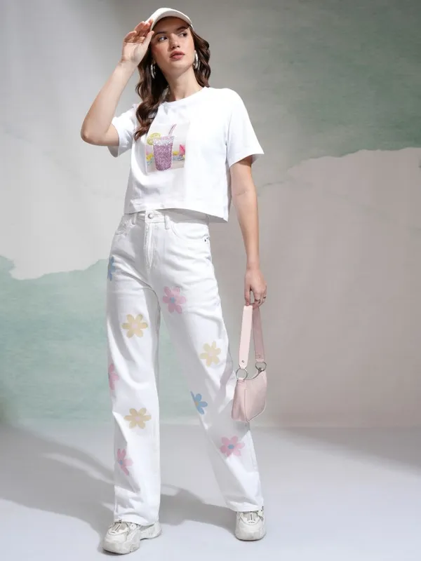 Tokyo Talkies Women White Dad Fit Stretchable Jeans