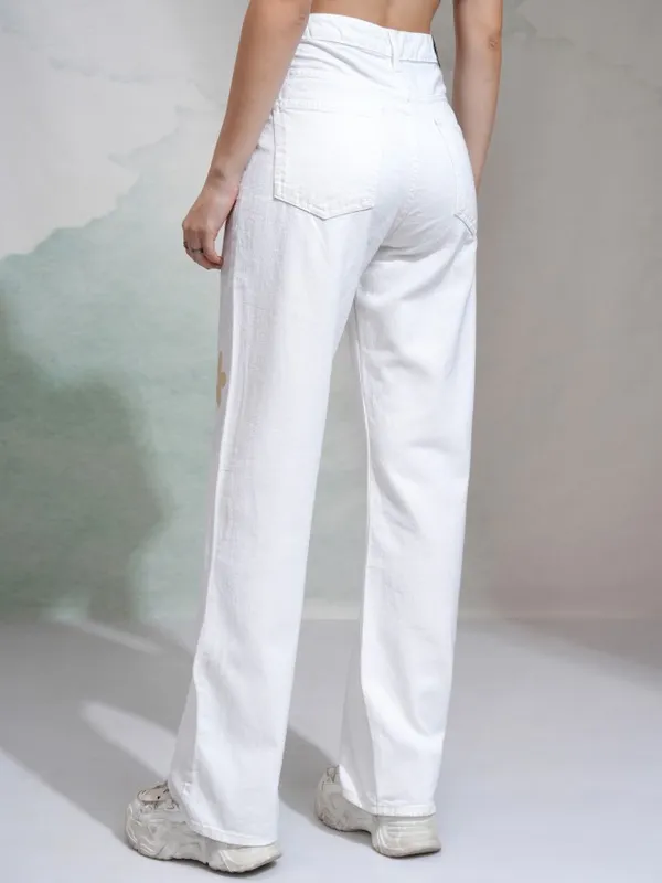 Tokyo Talkies Women White Dad Fit Stretchable Jeans