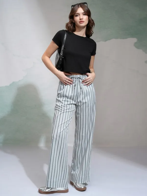 Tokyo Talkies Women Off White Solid Regular Fit Casual Trouser