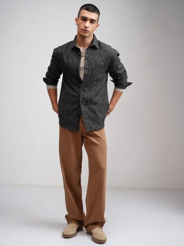 Highlander Men Black Checked Relaxed Fit Casual Shirt