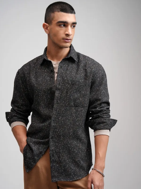 Highlander Men Black Checked Relaxed Fit Casual Shirt