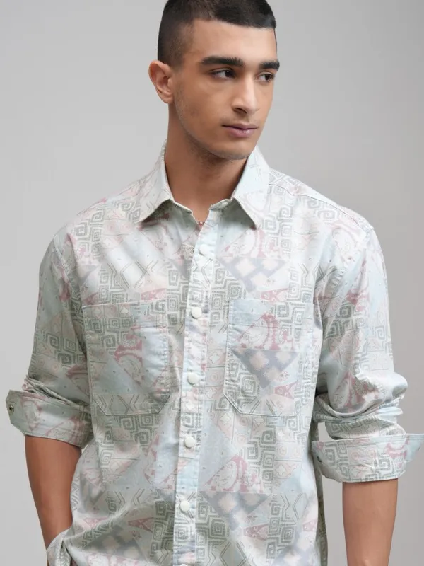 Highlander Men Blue Printed Oversized Fit Casual Shirt