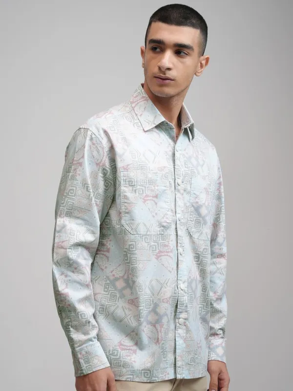 Highlander Men Blue Printed Oversized Fit Casual Shirt