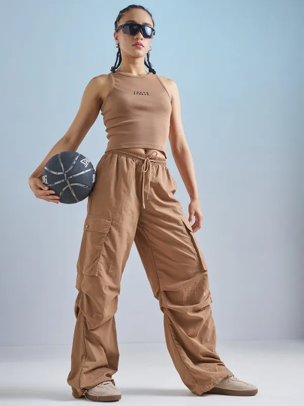 Street By Tokyo Talkies Women Brown Solid Loose Fit Cargos