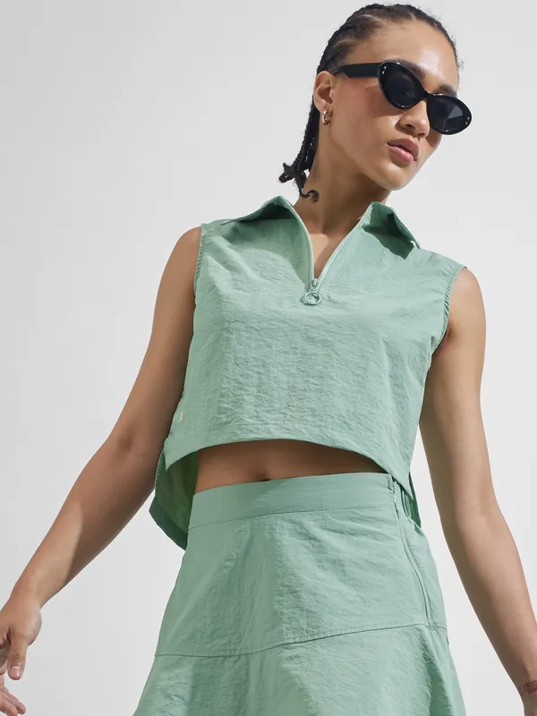 Street By Tokyo Talkies Women Green Top With Skirt Co-Ords
