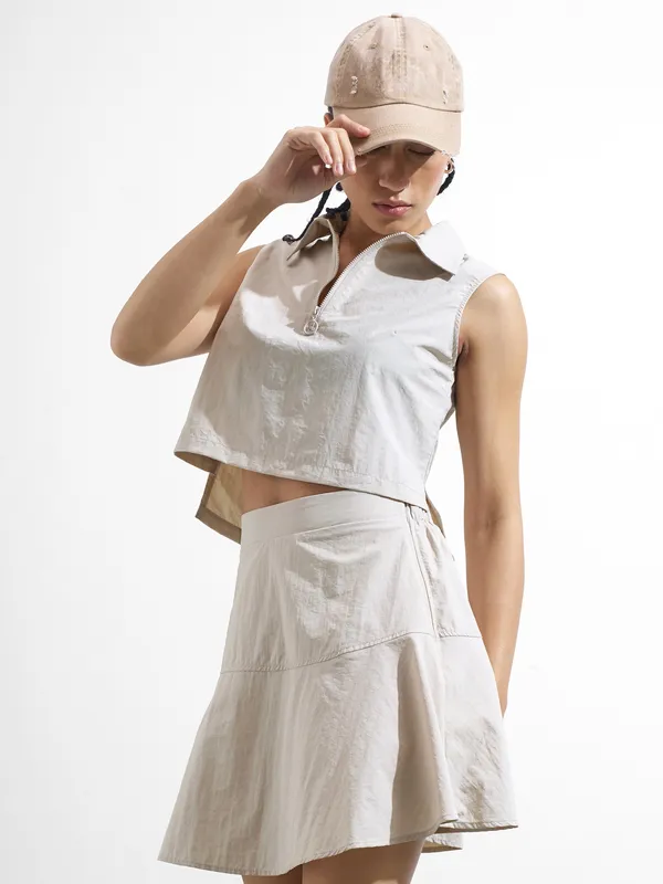 Street By Tokyo Talkies Women Beige Top With Skirt Co-Ords