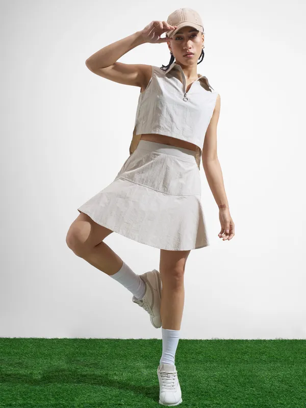 Street By Tokyo Talkies Women Beige Top With Skirt Co-Ords