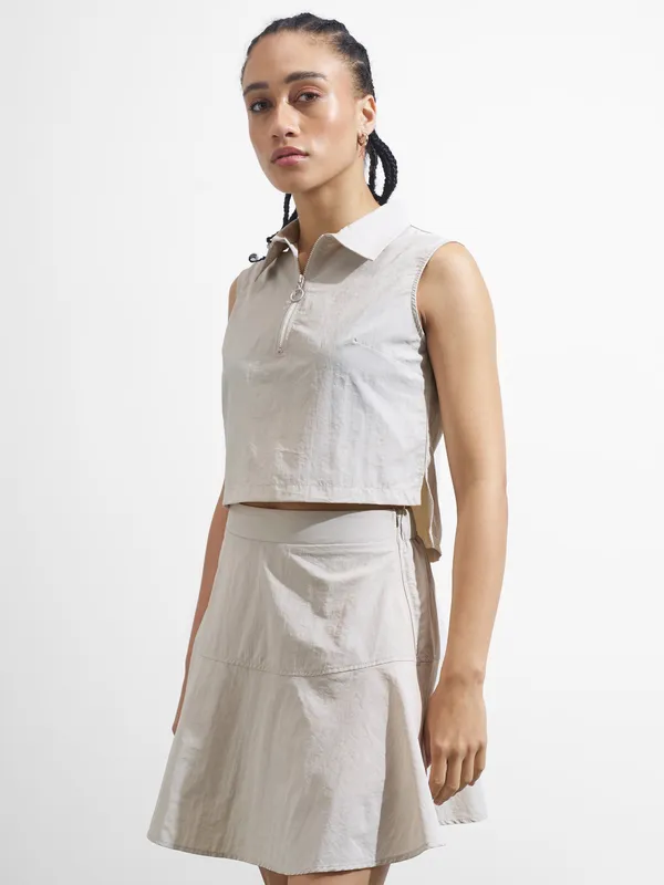 Street By Tokyo Talkies Women Beige Top With Skirt Co-Ords